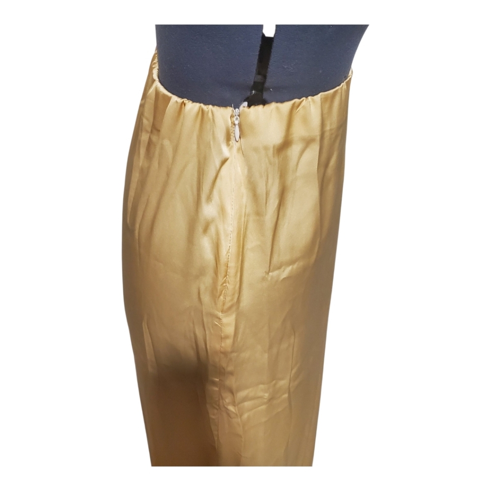 Womens Midi Slip Skirt A-line Satin Yellow Elasric Waist Flowy Minimalist Size L - Picture 2 of 3